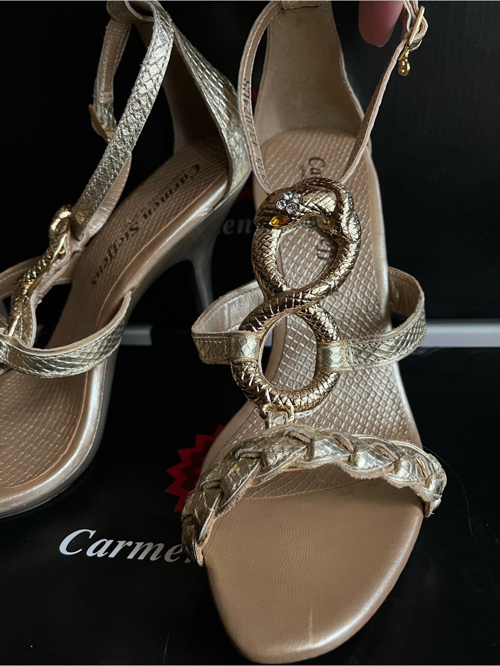 Carmen Steffens Gold Jeweled Snake Open Toe Sandal